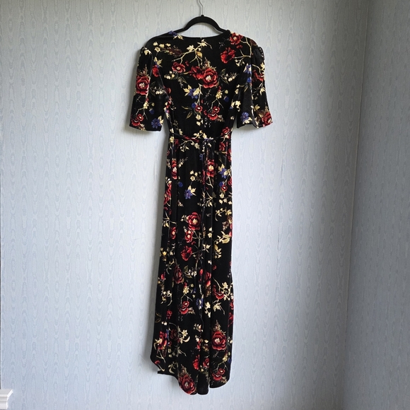 Love Fire M Velvet Wrap Maxi Dress Black Dark Floral Whimsigoth Fairy Grunge - Picture 10 of 12